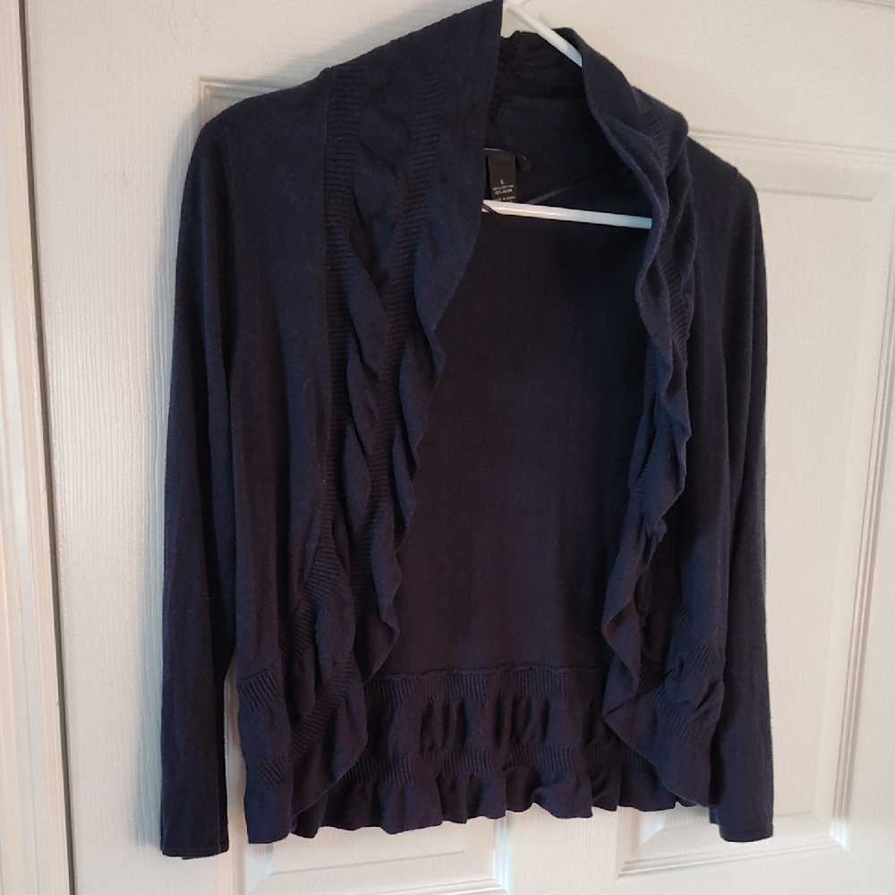INC International Concepts Dark Blue Ruffled Cardigan